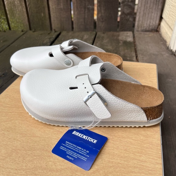 Birkenstock Boston Super Grip White Leather Clog Mules NWB Sz 36( 5-5.5 U.S.) - Picture 2 of 15